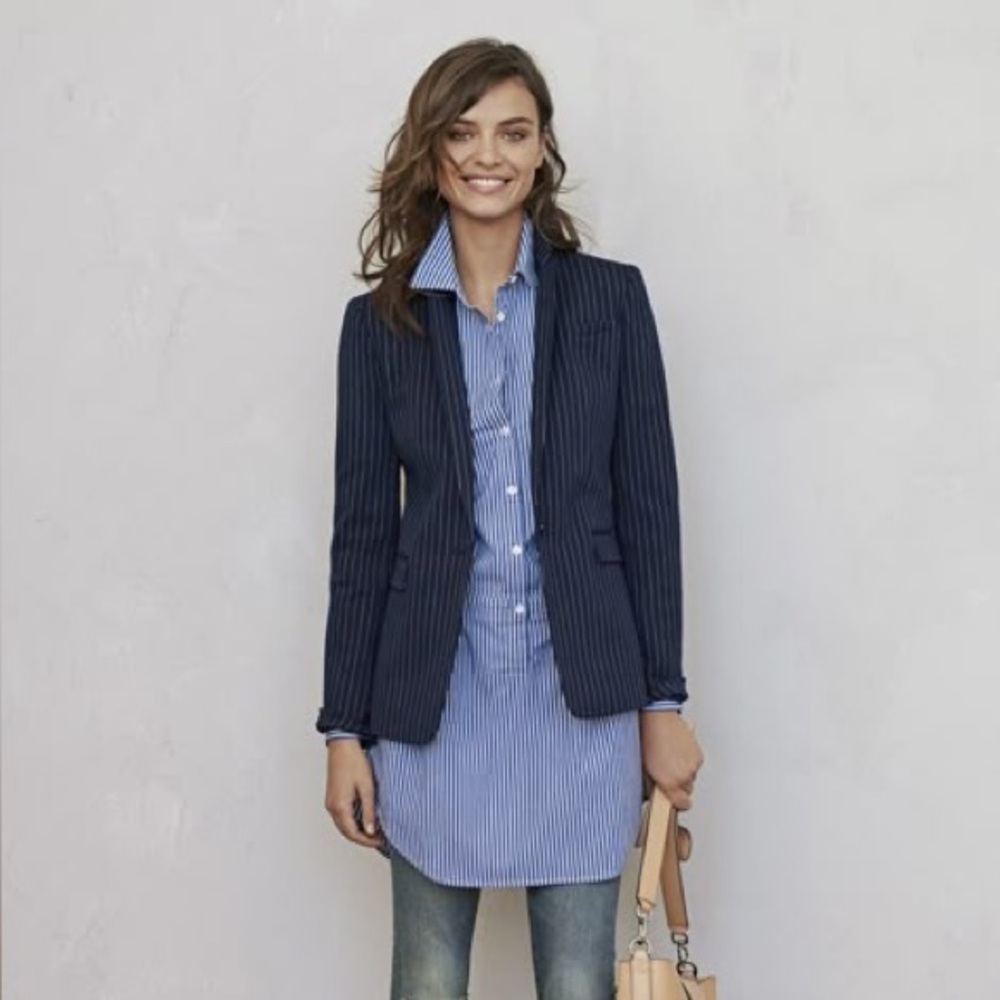 NWT Banana Republic Navy Blue Pinstripe Blazer Jacket Suit Size 0 Tailored